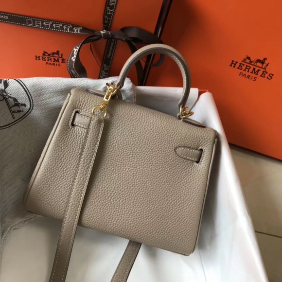 H**mes kelly 20cm bag in grey clemence leather ghw