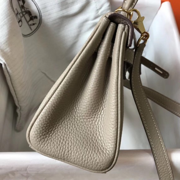 H**mes kelly 20cm bag in grey clemence leather ghw