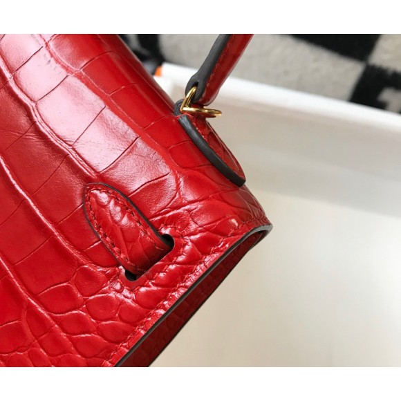 H**mes kelly mini ii sellier bag in red crocodile embossed leather