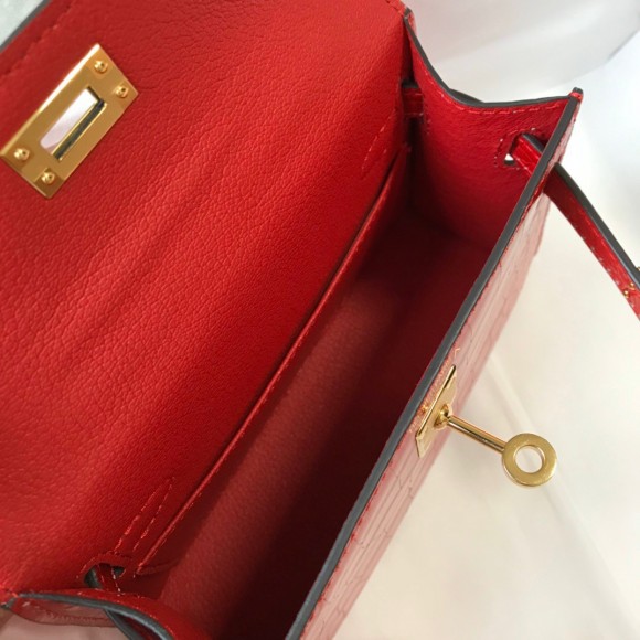 H**mes kelly mini ii sellier bag in red crocodile embossed leather