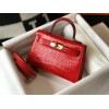 Hermes Kelly Mini II Sellier Bag In Red Crocodile Embossed Leather