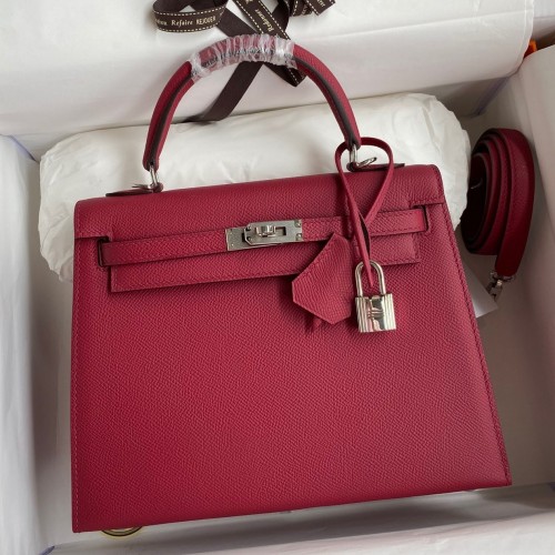 Hermes Kelly Sellier 28 Handmade Bag In Ruby Epsom Calfskin Hermes Kelly Sellier 28 Handmade Bag In Ruby Epsom Calfskin