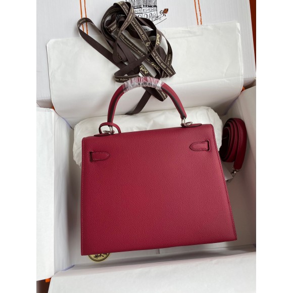 H**mes kelly sellier 28 handmade bag in ruby epsom calfskin