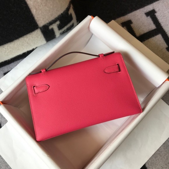 H**mes kelly pochette clutch bag in rose lipstick epsom leather