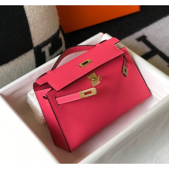 H**mes kelly pochette clutch bag in rose lipstick epsom leather