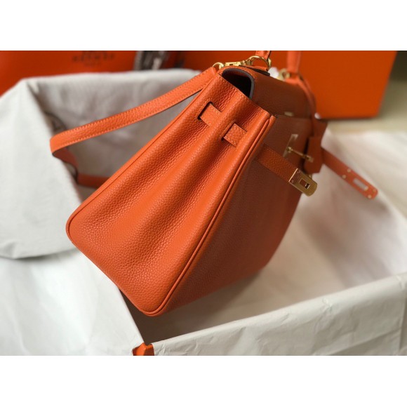 H**mes kelly 32cm retourne bag in orange clemence leather ghw