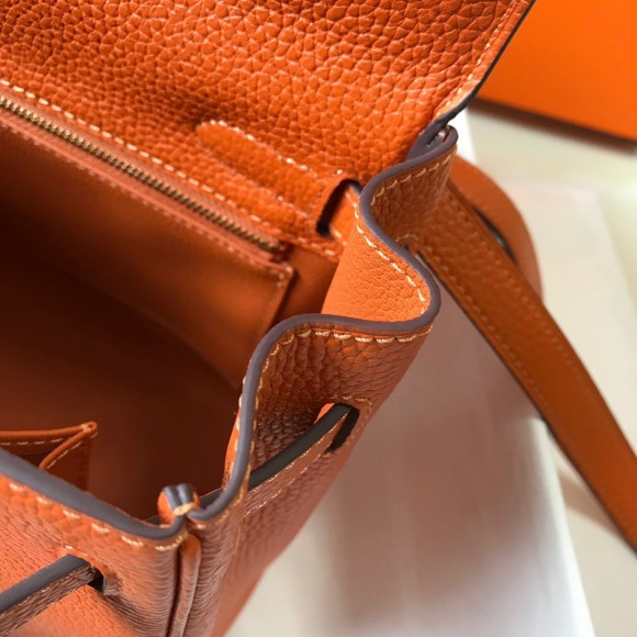 H**mes kelly 32cm retourne bag in orange clemence leather ghw