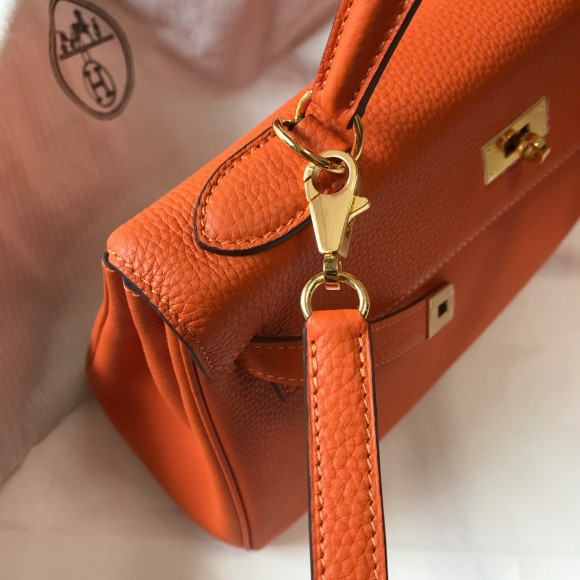 H**mes kelly 32cm retourne bag in orange clemence leather ghw