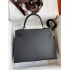 Hermes Kelly Sellier 28 Handmade Bag In Black Epsom Calfskin