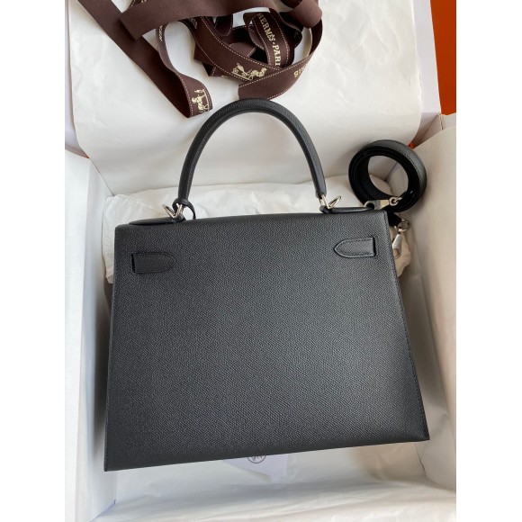 H**mes kelly sellier 28 handmade bag in black epsom calfskin