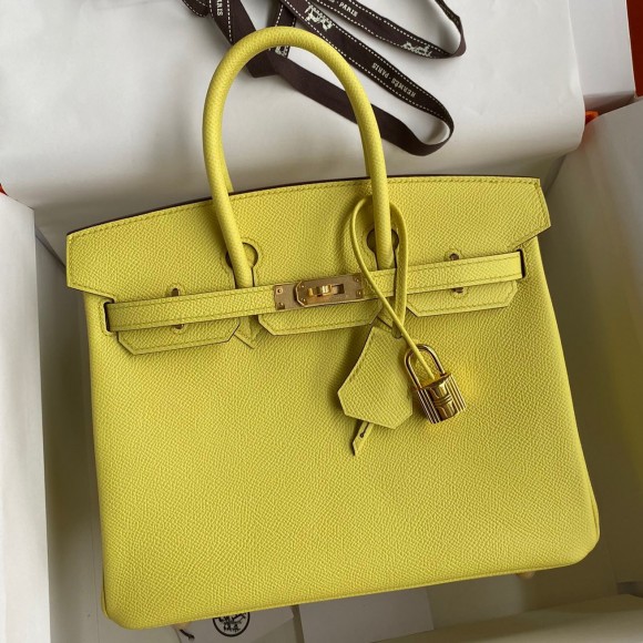 H**mes birkin 25 retourne handmade bag in lime epsom calfskin