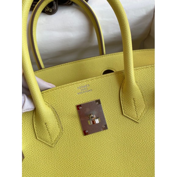 H**mes birkin 25 retourne handmade bag in lime epsom calfskin