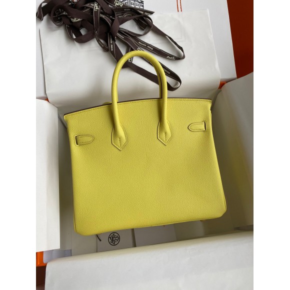 H**mes birkin 25 retourne handmade bag in lime epsom calfskin