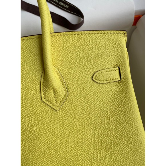 H**mes birkin 25 retourne handmade bag in lime epsom calfskin