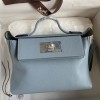 Hermes 24/24 Mini 21 Handmade Bag in Blue Lin Evercolor Leather
