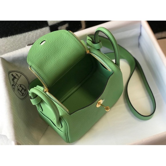 H**mes lindy mini bag in vert criquet clemence leather ghw