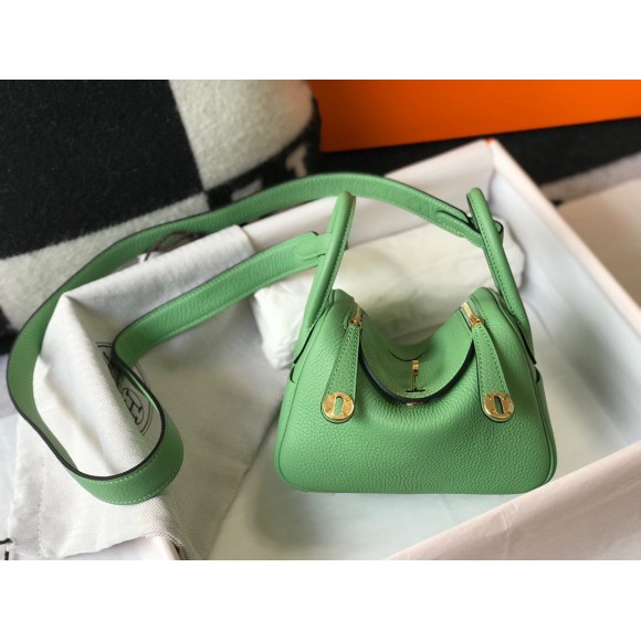 H**mes lindy mini bag in vert criquet clemence leather ghw