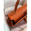 Hermes Kelly Retourne 32 Handmade Bag In Orange Clemence Leather