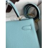 Hermes Kelly Sellier 32 Handmade Bag Blue Atoll Black Epsom Calfskin