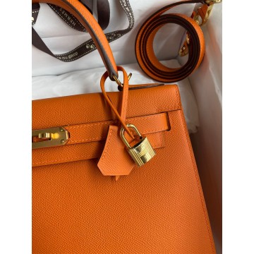 Hermes Kelly Sellier 28 Handmade Bag In Orange Epsom Calfskin Hermes Kelly Sellier 28 Handmade Bag In Orange Epsom Calfskin