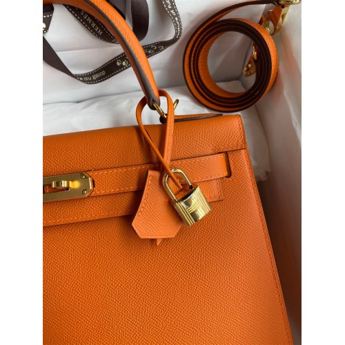 Hermes Kelly Sellier 28 Handmade Bag In Orange Epsom Calfskin
