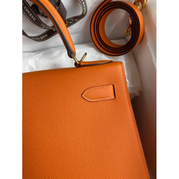 H**mes kelly sellier 28 handmade bag in orange epsom calfskin