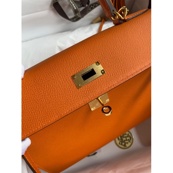 H**mes kelly sellier 28 handmade bag in orange epsom calfskin