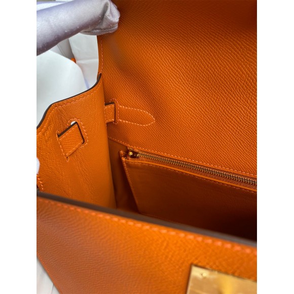 H**mes kelly sellier 28 handmade bag in orange epsom calfskin