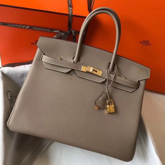 H**mes birkin 35 bag in tourterelle clemence leather with ghw