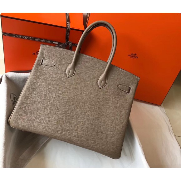 H**mes birkin 35 bag in tourterelle clemence leather with ghw