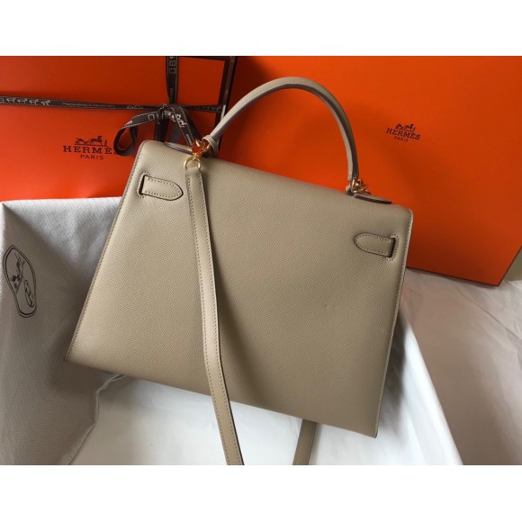 H**mes kelly 32cm sellier bag in tourterelle epsom calfskin ghw