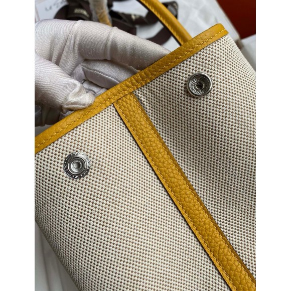 H**mes garden party 30 handmade bag in toile and yellow leather