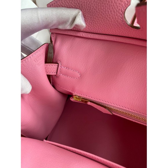 H**mes birkin 25 retourne handmade bag in pink clemence leather