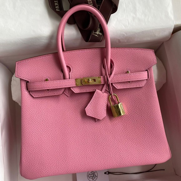 H**mes birkin 25 retourne handmade bag in pink clemence leather