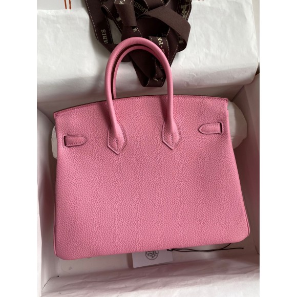 H**mes birkin 25 retourne handmade bag in pink clemence leather