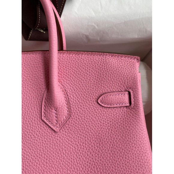 H**mes birkin 25 retourne handmade bag in pink clemence leather