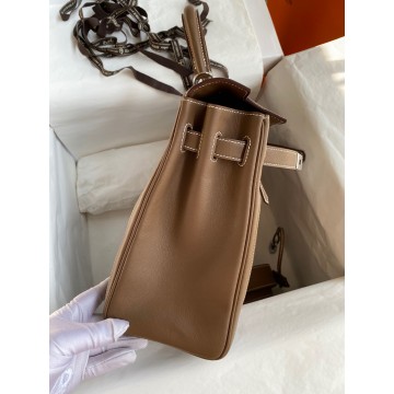 Hermes Kelly Lakis 32 Handmade Bag In Taupe Swift Calfskin Hermes Kelly Lakis 32 Handmade Bag In Taupe Swift Calfskin