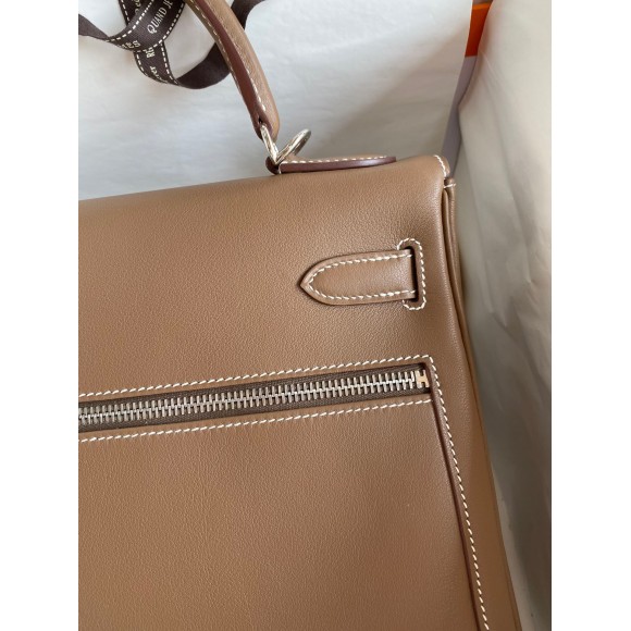 H**mes kelly lakis 32 handmade bag in taupe swift calfskin