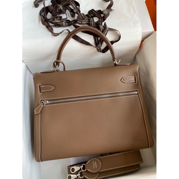 H**mes kelly lakis 32 handmade bag in taupe swift calfskin