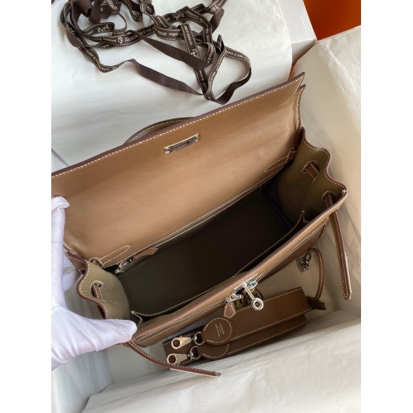 H**mes kelly lakis 32 handmade bag in taupe swift calfskin