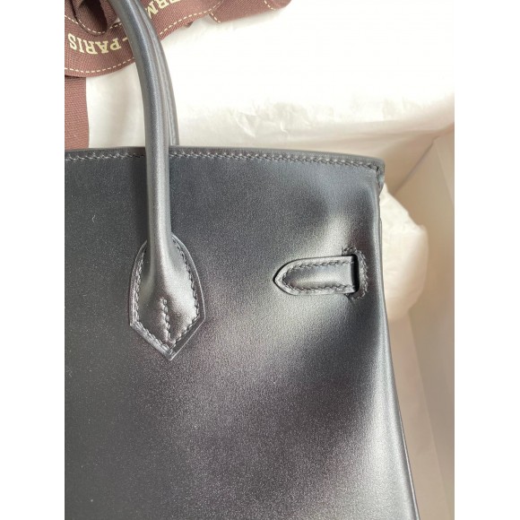 H**mes birkin 25 retourne handmade bag in black box calfskin