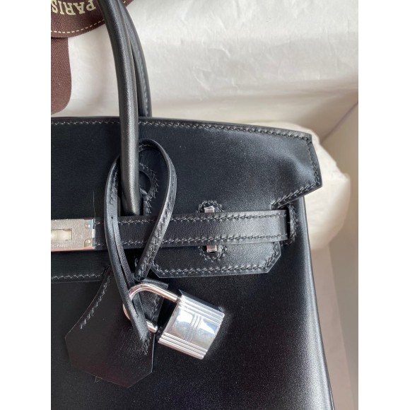 H**mes birkin 25 retourne handmade bag in black box calfskin