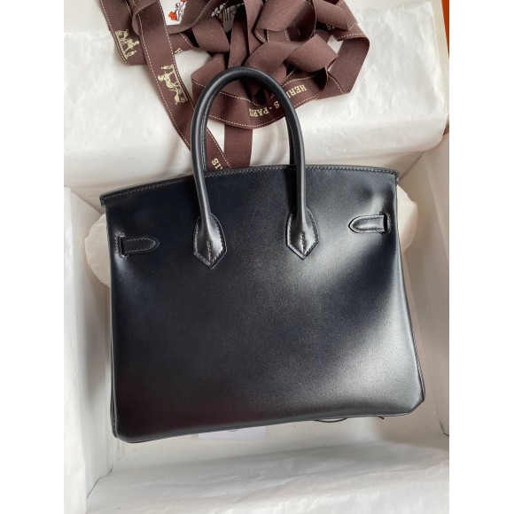 H**mes birkin 25 retourne handmade bag in black box calfskin