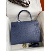 Hermes Kelly Sellier 32 Handmade Bag In Blue Iris Ostrich Leather