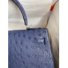 Hermes Kelly Sellier 32 Handmade Bag In Blue Iris Ostrich Leather