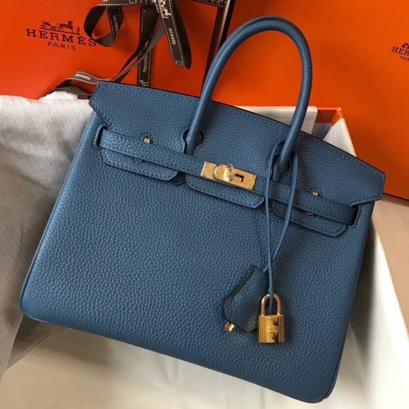 H**mes birkin 25 bag in blue agate clemence leather with ghw