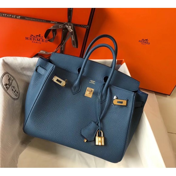 H**mes birkin 25 bag in blue agate clemence leather with ghw