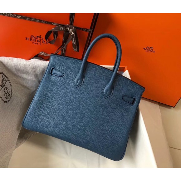 H**mes birkin 25 bag in blue agate clemence leather with ghw