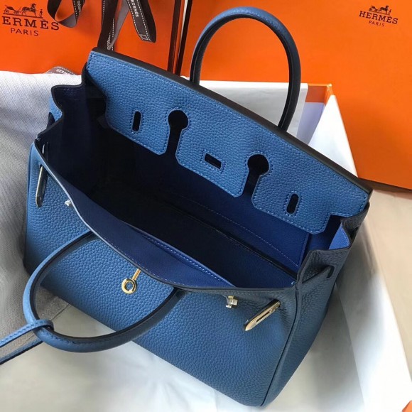 H**mes birkin 25 bag in blue agate clemence leather with ghw