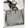 Hermes Birkin 25 Retourne Handmade Bag In Blue Glacier Ostrich Leather